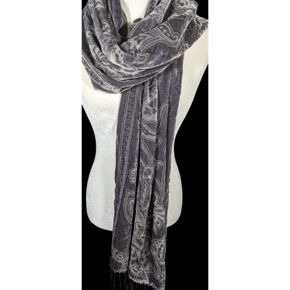 Style & Co Grey Gothic Floral Velvet Burnout Scarf With Fringe - Picture 3 of 11